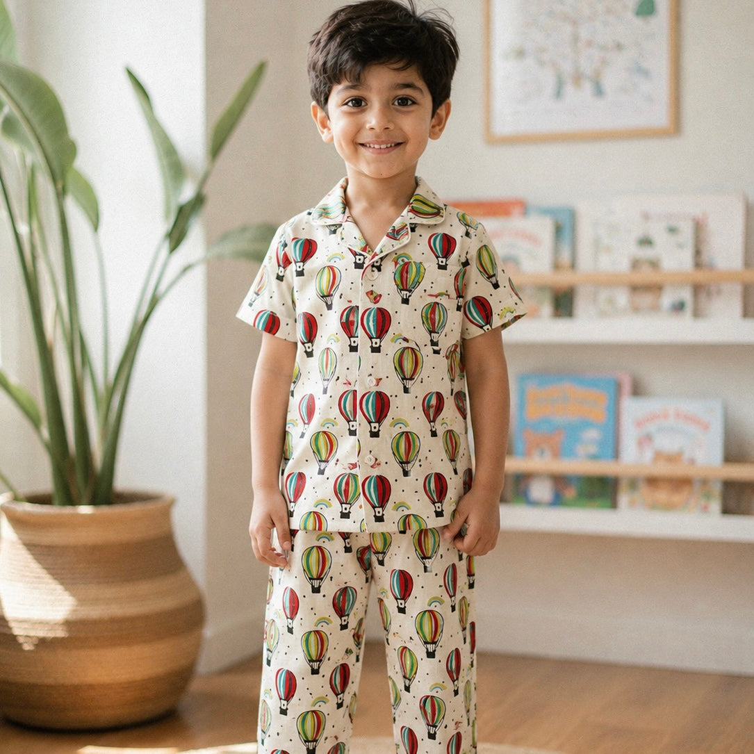 Kids Hot Air Balloon 3 Half Sleeve Pyjama Set