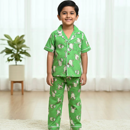 Kids Green Sheep Half Sleeve Pyjama Set