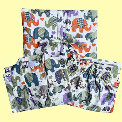 Women's Colourful Elephants Half Sleeve Pyjama Set
