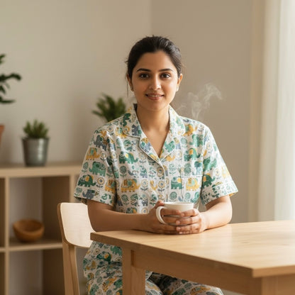 Women's Green Elly Half Sleeve Pyjama Set