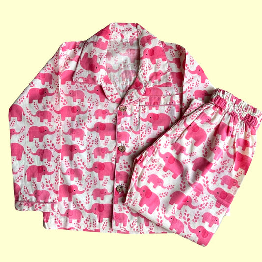 Regular Pink Elephant Full Sleeve Pyjama Set