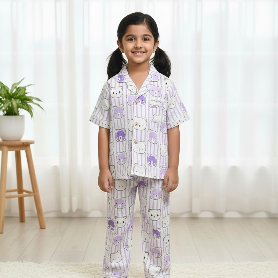 Kids K Teddy Purple Half Sleeve Pyjama Set