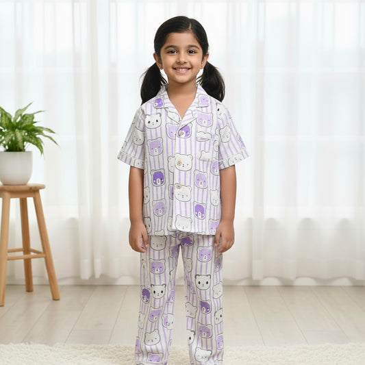 Kids K Teddy Purple Half Sleeve Pyjama Set
