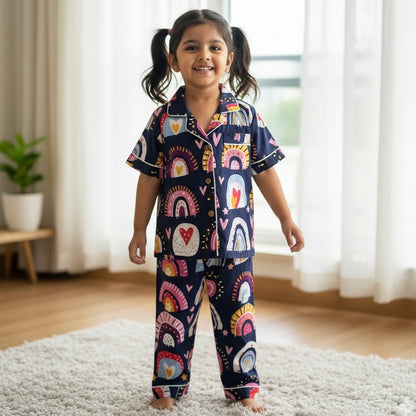 Kids Blue Rainbow Half Sleeve Pyjama Set