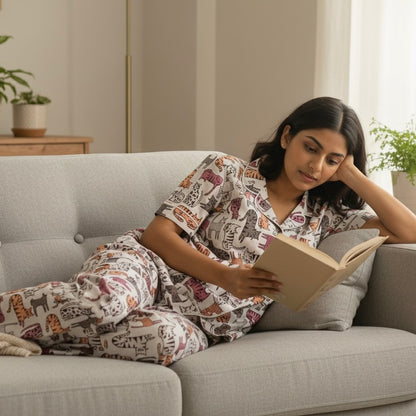 Women's Lazy Cats Half Sleeve Pyjama Set