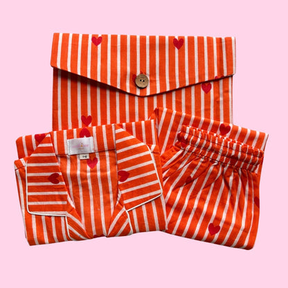 Kids Red Heart Orange Stripe Half Sleeve Pyjama Set