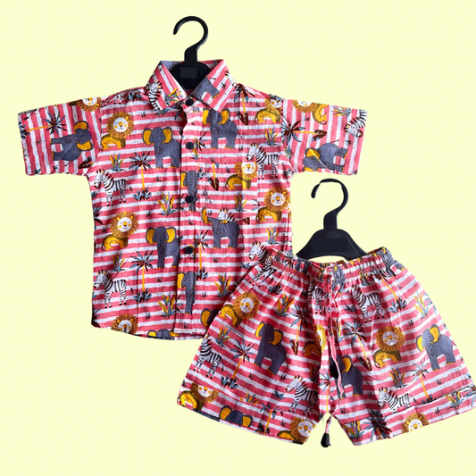 Boys Coral Stripe Lion Co-ord Set
