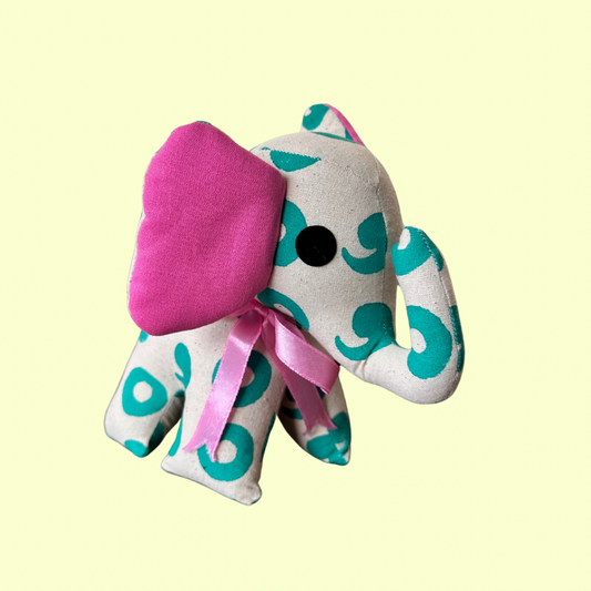 Pink Green Elephant Fabric Toy