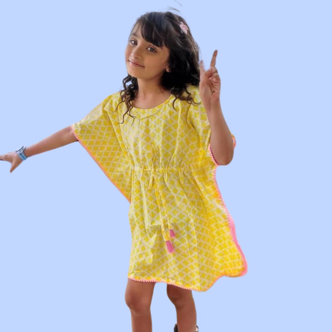 Yellow Ornate Kaftan Dress