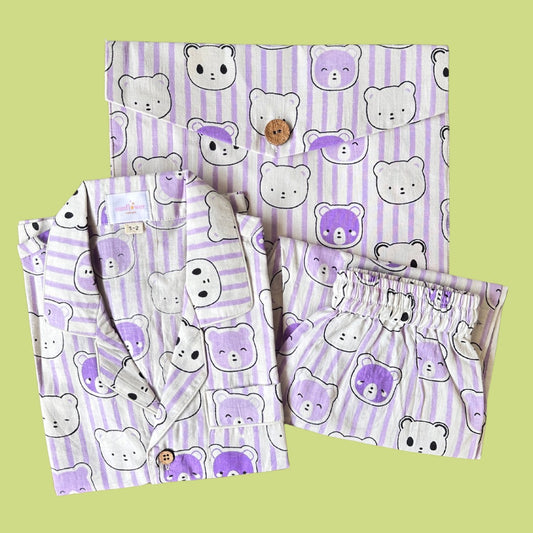 Kids K Teddy Purple Half Sleeve Pyjama Set