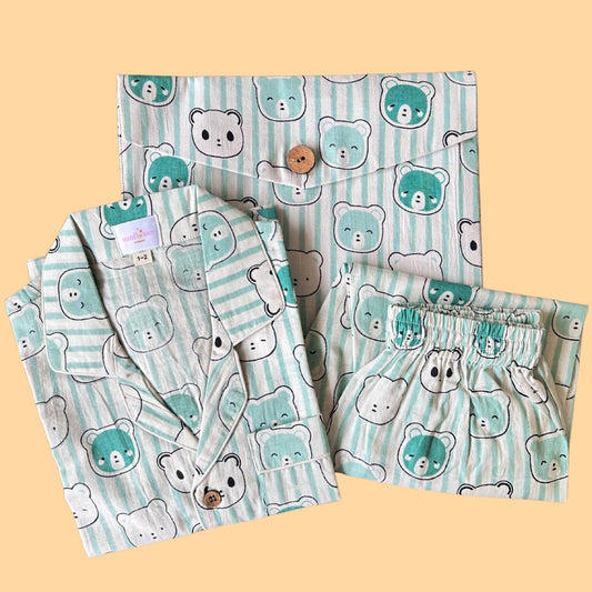 Kids K Teddy Green Half Sleeve Pyjama Set