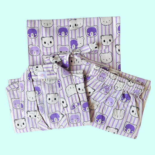 Women's K Teddy Purple Half Sleeve Pyjama Set