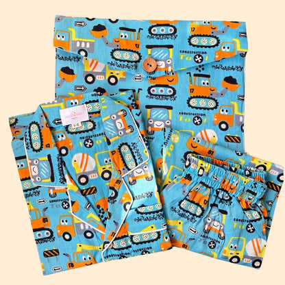 Kids Blue Car Half Sleeve Pyjama Set