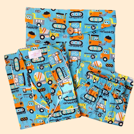 Kids Blue Car Half Sleeve Pyjama Set