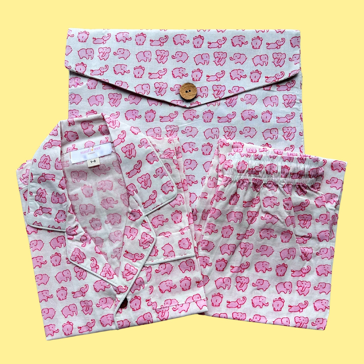 Kids Pink Baby Elephant Half Sleeve Pyjama Set
