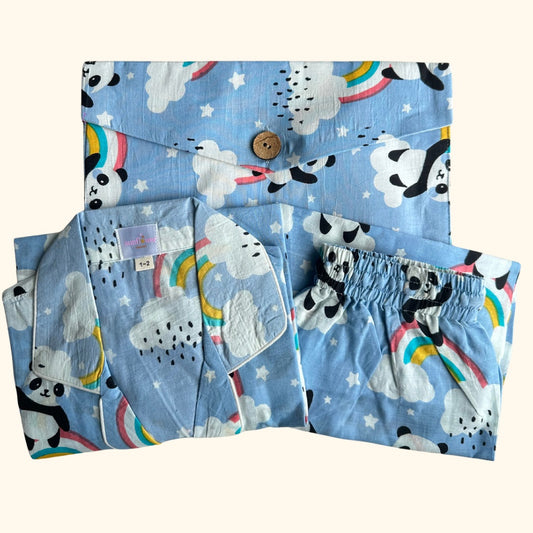 Kids Blue Panda Half Sleeve Pyjama Set