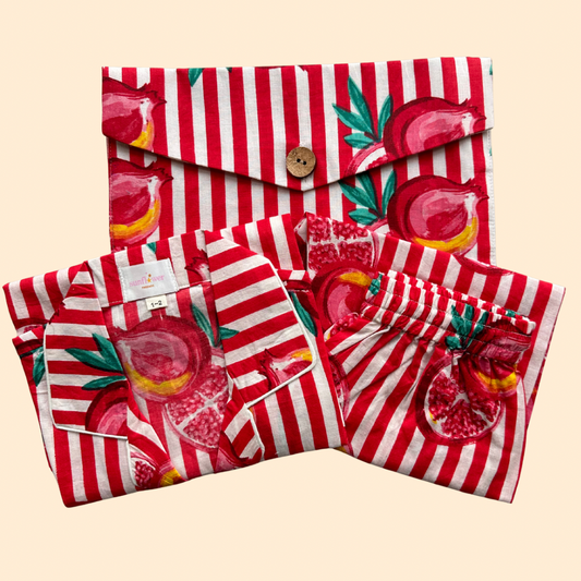 Kids Red Stripes Pomegranate Half Sleeve Pyjama Set