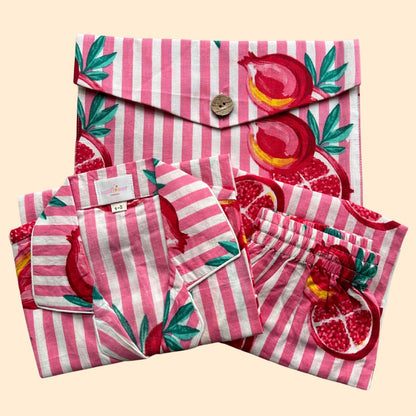 Kids Pink Stripes Pomegranate Half Sleeve Pyjama Set