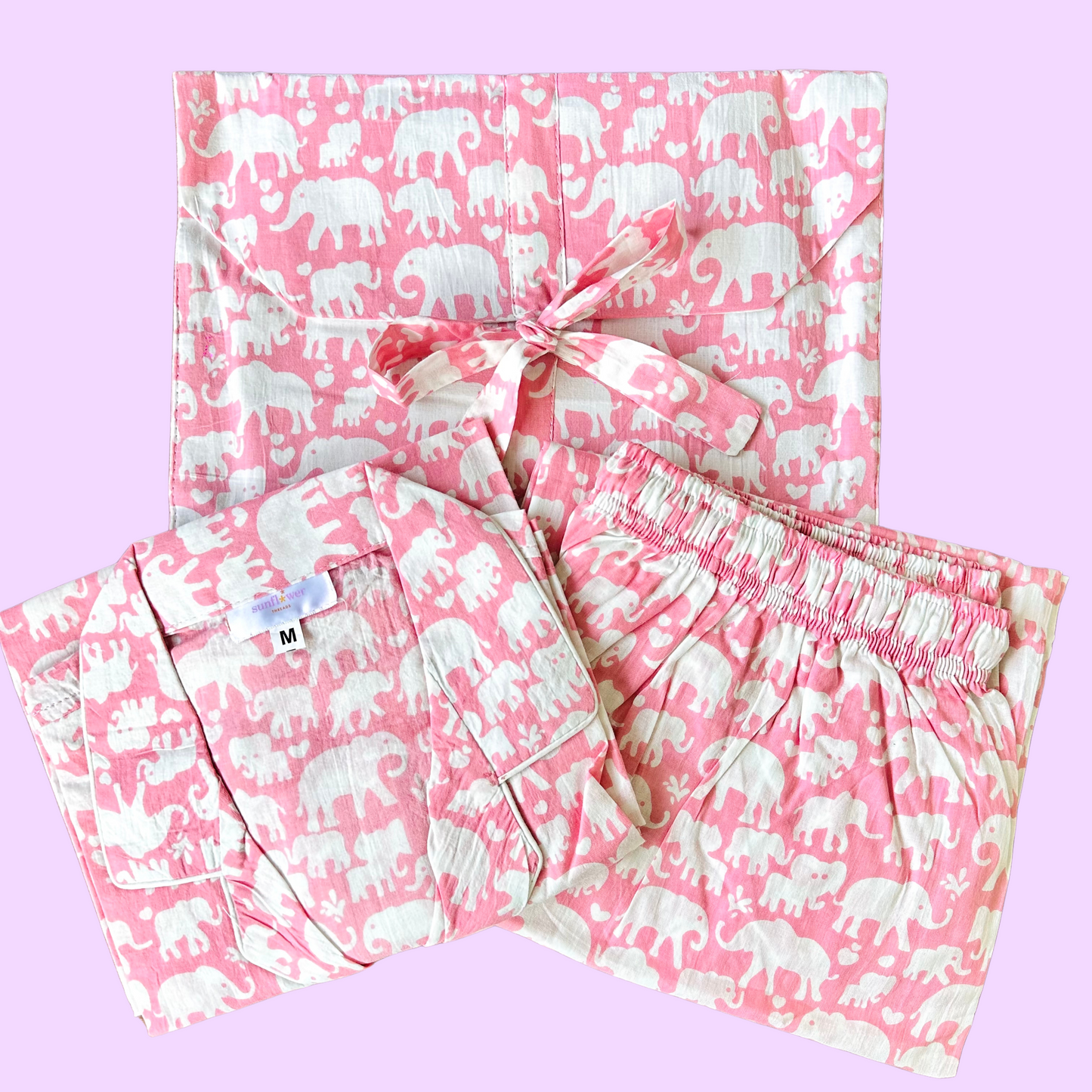 Women's Pink Elephant Half Sleeve Pyjama Set