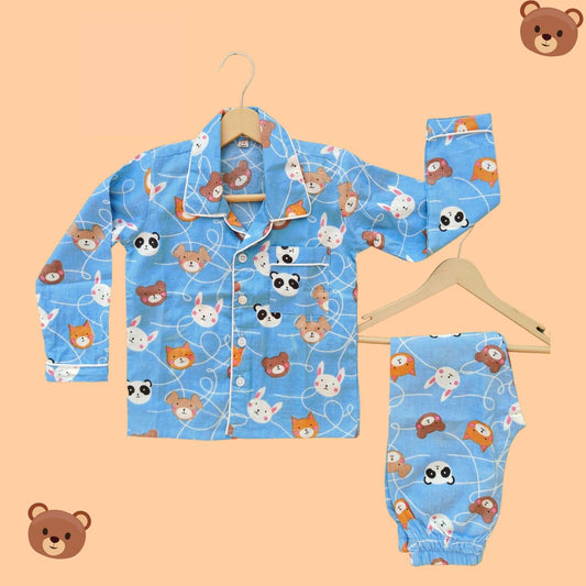 Regular Blue Teddy & Panda Full Sleeve Pyjama Set