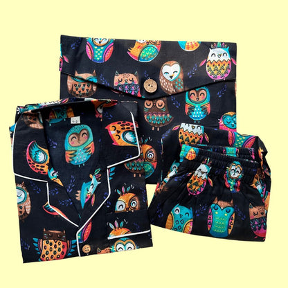 Kids Black Owl Half Sleeve Pyjama Set