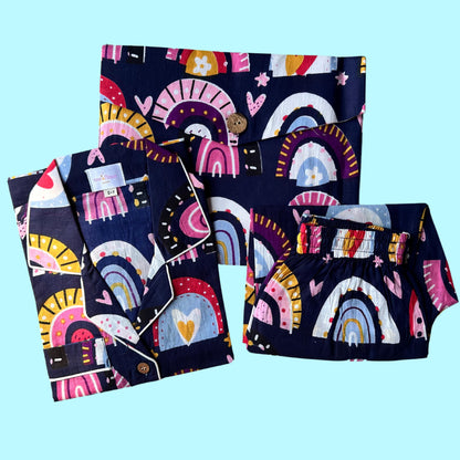 Kids Blue Rainbow Half Sleeve Pyjama Set