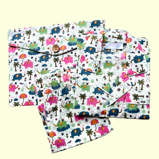 Kids Elephant in the Garden Half Sleeve Pyjama Set