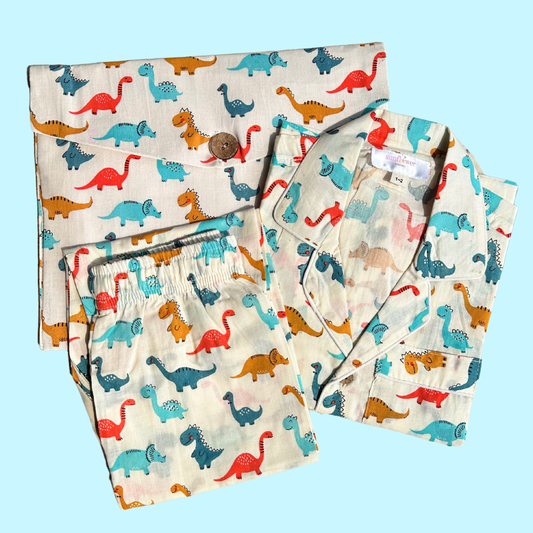 Kids Colourful Dino 2 Half Sleeve Pyjama Set