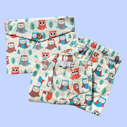 Kids Blue Owl Half Sleeve Pyjama Set