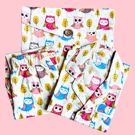Kids Pink Owl Half Sleeve Pyjama Set
